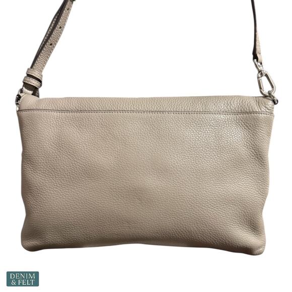 Tory Burch Thea Leather Foldover Crossbody Bag  Purse Gray Herron Tassel Neutral - Picture 5 of 16